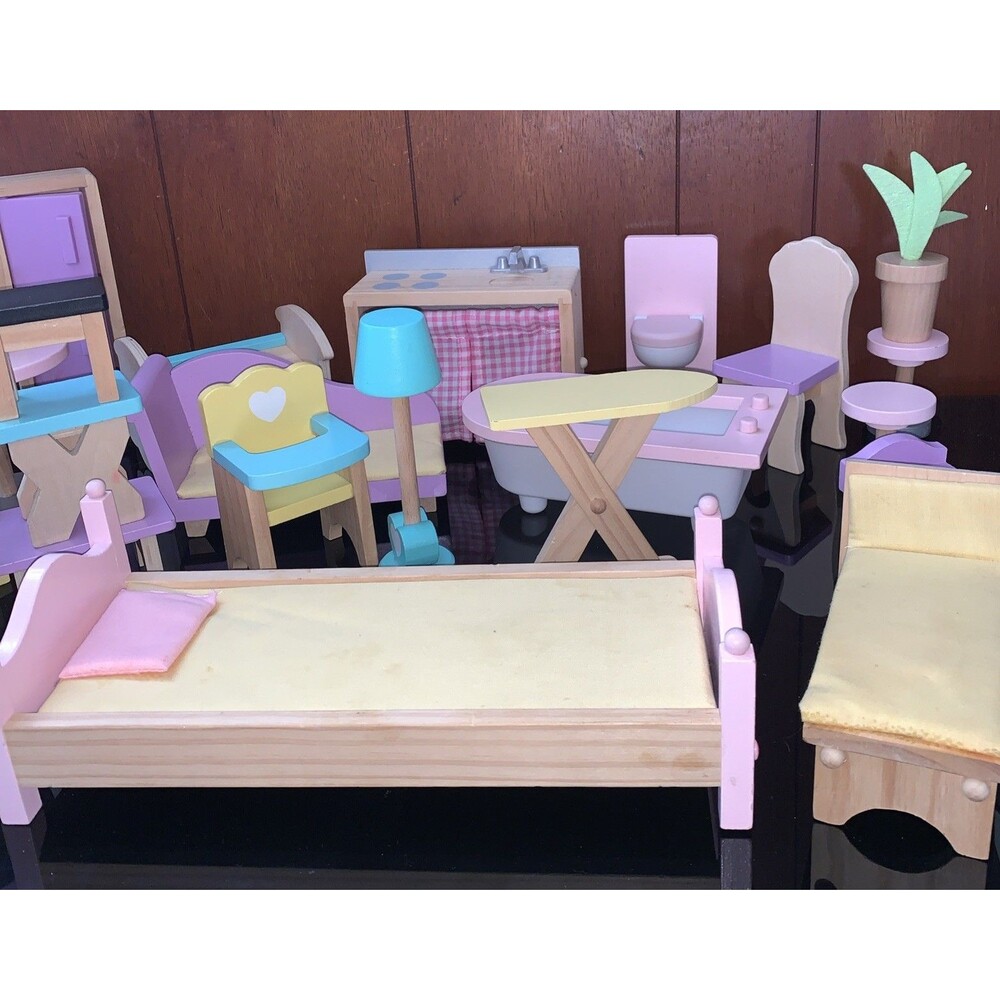 KidKraft lot Wood Dollhouse Furniture beds, , couch, table, chairs high - Picture 3 of 7